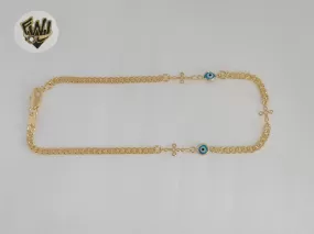 (1-0269) Gold Laminate - 3mm Link Evil Eye Anklet - 10 - BGF