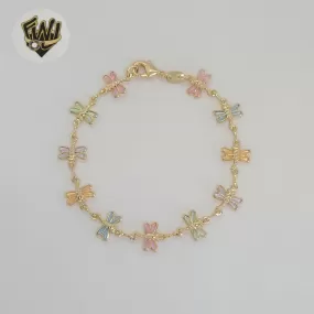 (1-0653) Gold Laminate - 10mm Multicolor DragonFly Link Bracelet - BGF