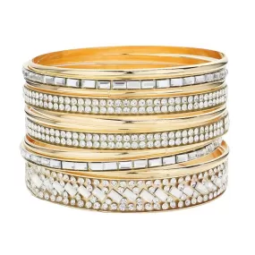 11PCS Rhinestone Rectangular Stone Metal Bangle Bracelets