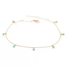 14k 7 Dangling Turquoise Anklet