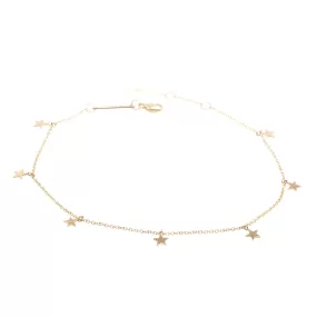 14k 7 Itty Bitty Dangling Star Charm Anklet