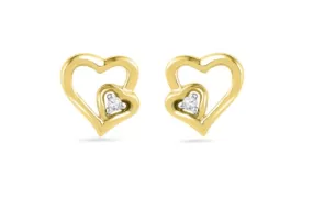 14K Gold Plated Sterling Silver CZ Heart on Heart Baby Children Screw Back Earrings