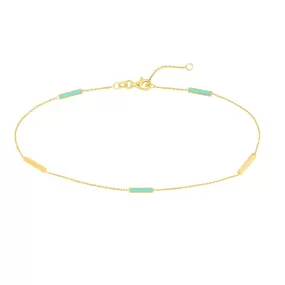 14K Yellow Gold Turquoise Enamel Alternating Bar Anklet