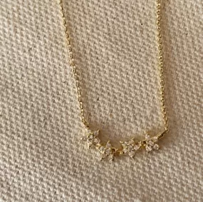 18k Gold Filled 1mm Rolo Chain Necklace Featuring Pave Cubic Zirconia Four Stars