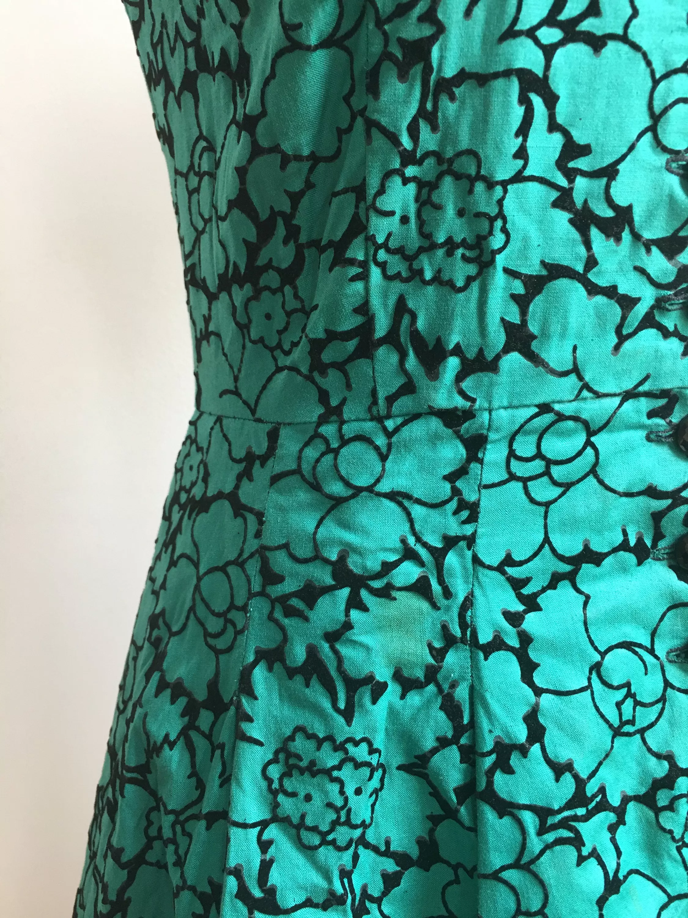 1950s Hand Made Teal and Velvet Party Dress