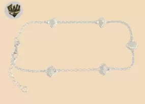 (2-0123) 925 Sterling Silver - 2mm Link Shell Anklet - 9