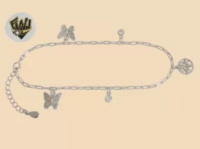 (2-0179-1) 925 Sterling Silver - 2mm Butterfly Charms Anklet - 8.5