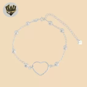 (2-0434) 925 Sterling Silver - 1.5mm Open Link Balls Heart Bracelet.