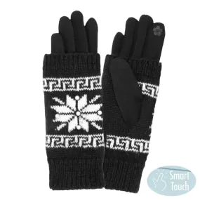 3 in 1 Knitted Snowflake Pearl Accented Smart Gloves