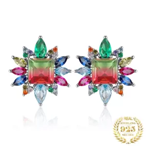 7.4ct Rainbow Tourmaline 925 Sterling Silver Stud Earrings