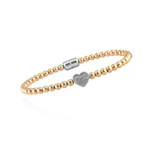 Beaded Bangle Bracelet with Diamond Heart in Rose Gold Vermeil