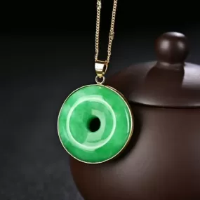 Carved Natural Green Jade Doughnut Pendant