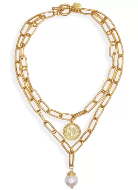 Coin & pearl layered necklace