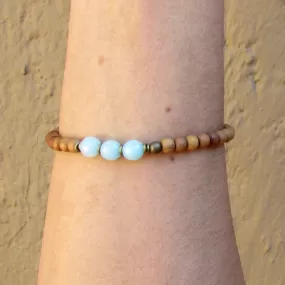 Communication, Fifth Chakra, Sandalwood and Amazonite Mala Bracelet