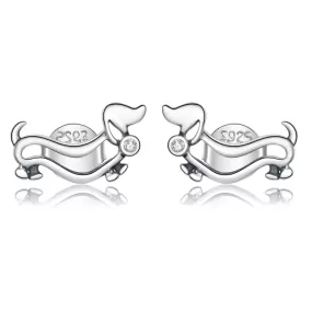 Crystal Dachshund Stud Earrings Sterling Silver