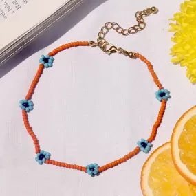 Daisy Bloom Orange Beaded Anklet