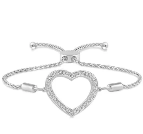 Diamond Heart Adjustable Slide Bracelet in Sterling Silver