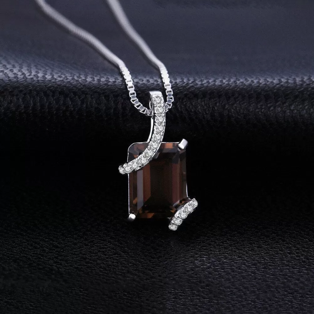 Emerald Cut Smoky Quartz 925 Sterling Silver Pendant (No Chain)