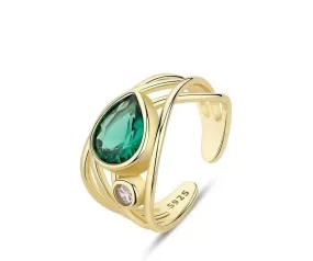 Emerald Zircon Cocktail Gold Ring