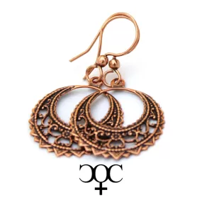 Filigree Crescent Copper Hoop Earrings EC48 Solid Copper Drop Earrings