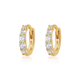 Gold Claw Set CZ Diamond Hoop&Huggie Earrings