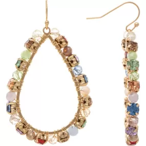 Gold Multi Colored Set Crystal Edge Teardrop Earrings