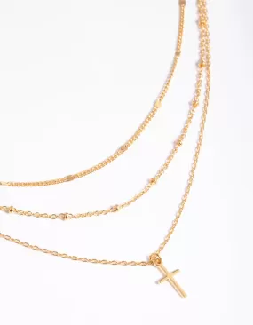 Gold Plated Layered Cross Necklace