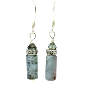 Gray Kyanite Cylinder Drop Earrings