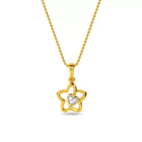 Heart In Flower Pendant Yellow 14KT SI