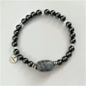 Hematite and Gray Marble Beaded Bracelet