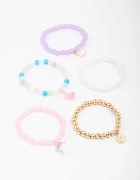 Kids Easter Bunny Flower Stretch Beaded Bracelet 5-Pack