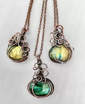 Labradorite Halloween Pumpkin Pendants