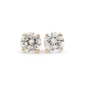 Ladies 14K Yellow Gold 1.80CT Diamond Push Back Stud Earrings