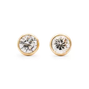 Ladies 14K Yellow Gold Diamond Bezel Stud Earrings