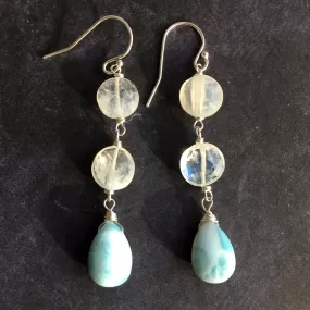 Larimar and Rainbow Moonstone Dangles