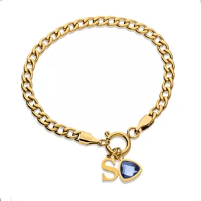 Letter & birthstone bracelet gold