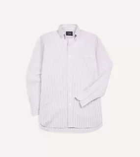 Lilac Ticking Stripe Cotton Oxford Cloth Button-Down Shirt