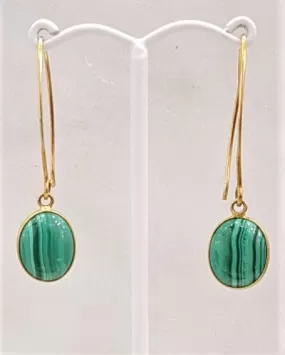 Malachite Single Gem Drop V-hook Earrings