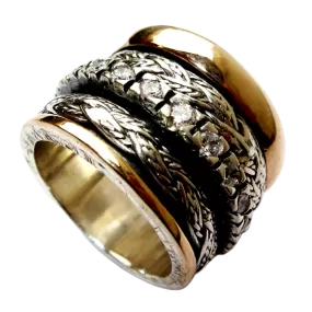 Meditation Spinner Celtic Ring for Woman Silver &  Gold Engagement Ring with a CZ Zircons