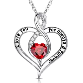 Mothers Days Gifts S925 Sterling Silver Birthstone Necklace I Love You Always and Forever Valentines Day Mothers Days Gifts for Women