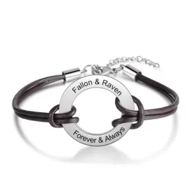 Personalized Engraved Name Leather Bracelet