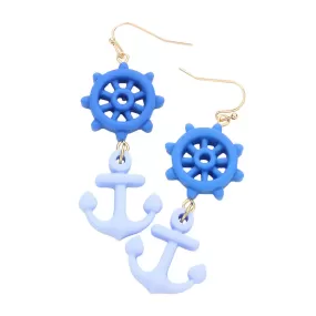 Polymer Clay Ship Wheel Anchor Link Dangle Earrings