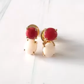 Red Jade &  White Opal Separates Earrings