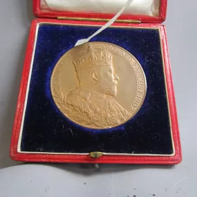 Red Leather Cased Coronation Medal Edward VII Antique Edwardian 1902