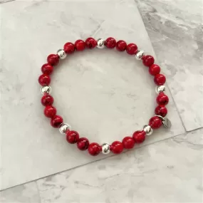 Red Mosaic and Silver Beaded Bracelet