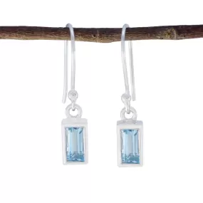 Riyo Engaging 925 Sterling Silver Earring For Female Blue Topaz Earring Bezel Setting Blue Earring Dangle Earring