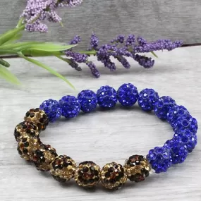 Royal Blue & Leopard Rhinestone Paved Beaded Stretch Bracelet