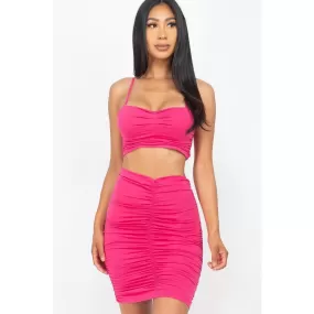 Ruched Crop Top And Skirt Sets