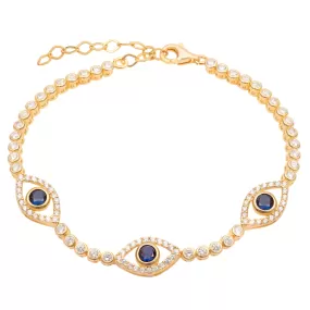 Silver gold plated classic navy blue tennis eye bracelet