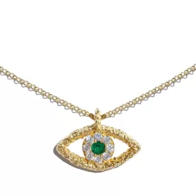 Silver gold plated green hammered evil eye necklace